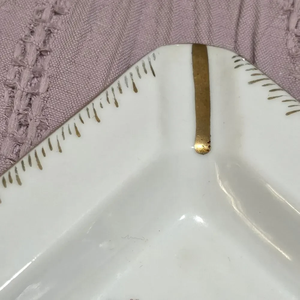 Vintage Mid Century White/Pink Rose Trinket Dish